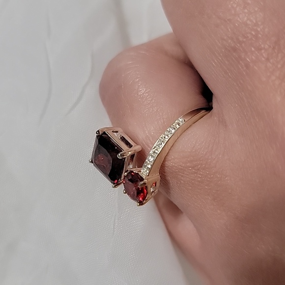 Two red stone silver ring - Picture 2 of 4